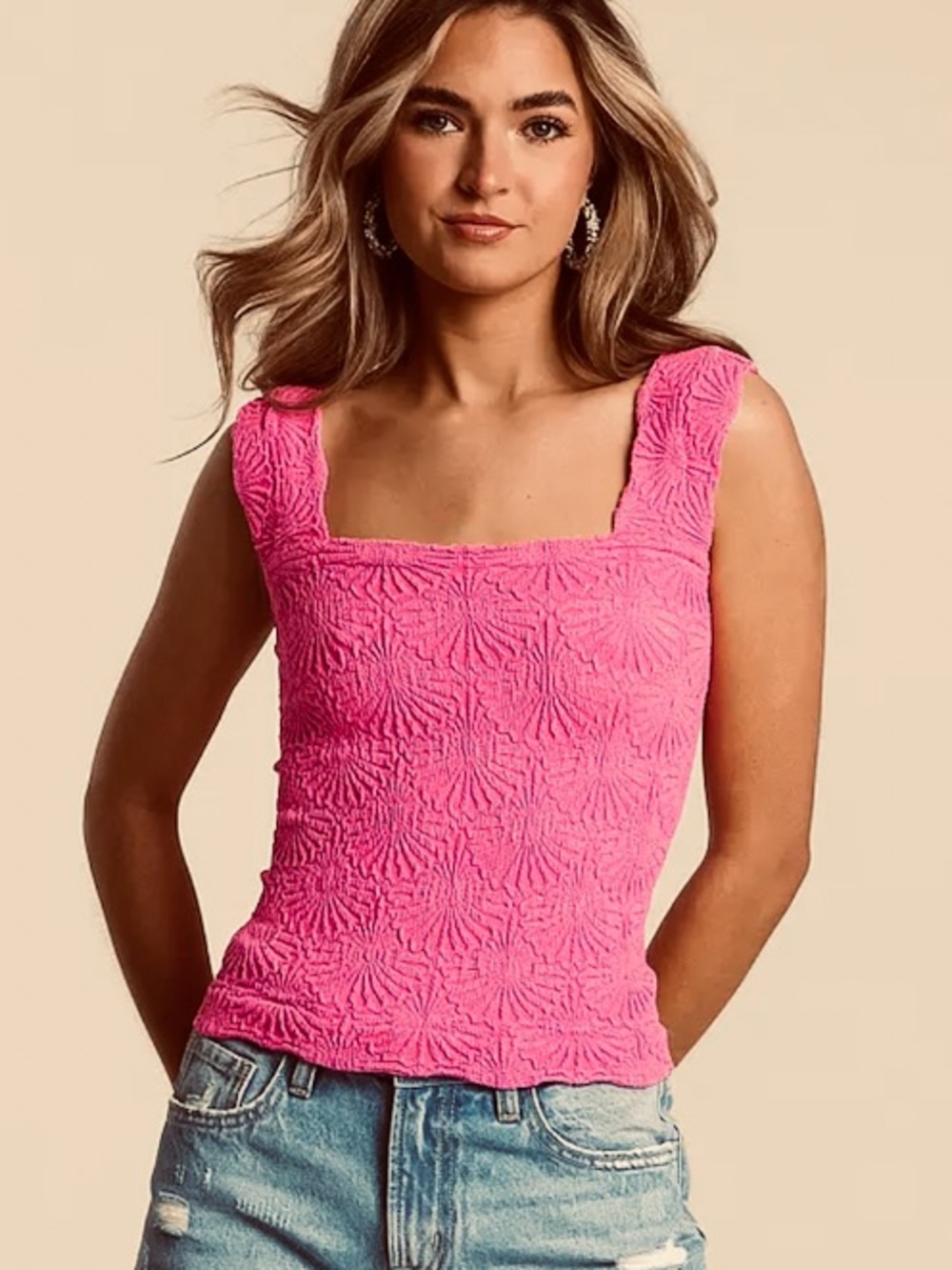 So Me Pink Floral Jacquard Cropped Cami Top Size Medium
